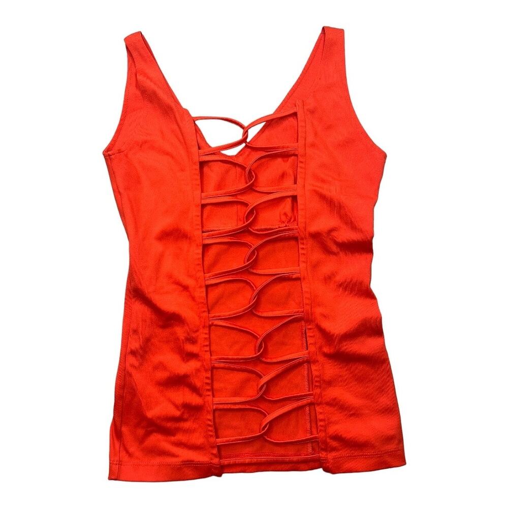Mika Yoga orange red v-neck active top strappy open back sleeveless tank top XS